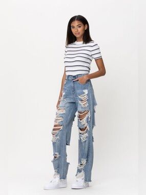 Cello High Rise Super Destroyed Wide Leg Jeans Size 9